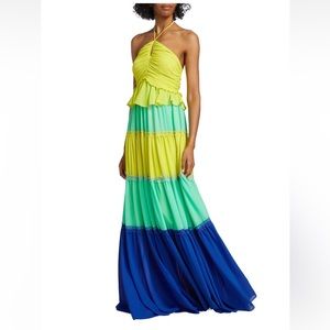 ONE 33 SOCIAL Yellow Multi Halter Neck Tiered Maxi Dress